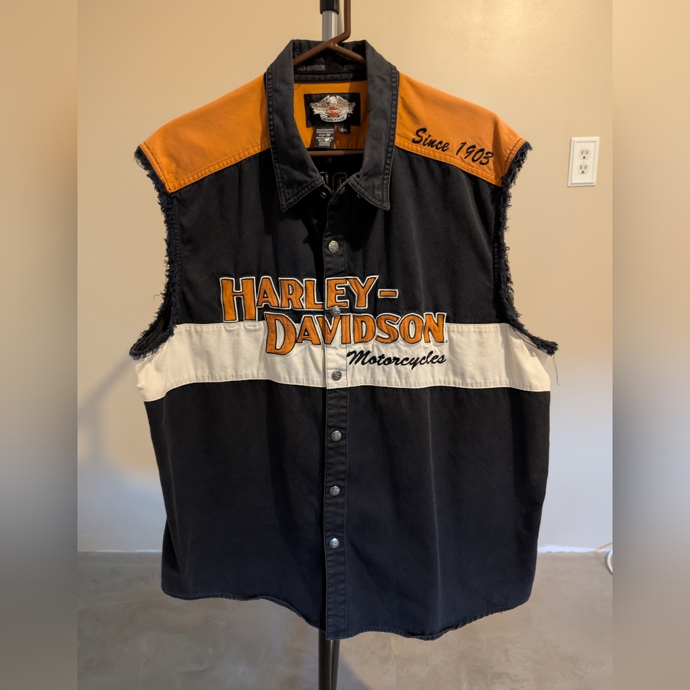 Harley-Davidson Black, Orange, and White Vest